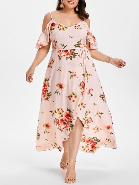 Overlap Dress, Flower Print Long Dress, Bohemian Beach Dress, Sukienki Plus Size, Boho Mode, Printed Beach Dresses, Summer Cocktail Dress, Big Size Dress, Cold Shoulder Maxi Dress