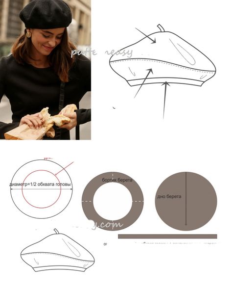 PATTERN OF A BERET WITH YOUR OWN... - Fashion Designer tips French Hat Pattern, Beret Hat Pattern Sewing, Beret Pattern Sewing, Fashion Designer Tips, French Hat Berets, Diy Beret Hat, Derby Hat Diy, Beret Hat Diy, Beret Sewing Pattern