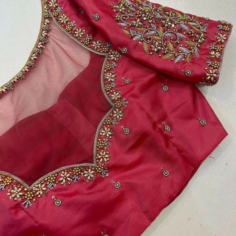 Dm@9640490158 Designer Emblished maggam work customised blouses Fabric: cottonsilk Dispatch: 4 days Price : 2000unstitched 2550stitched Colours and sizes can be customised accordingly Maggam Work For Lehenga Blouse, Lehanga Blouse Back Neck Designs, Net Blouse Designs With Aari Work, Blouses With Net Designs, Back Net Aari Work Blouse, Latest Simple Maggam Work Blouses, Net Fabric Blouse Design, Simple Net Aari Work Blouse Designs, Simple Blouse Maggam Designs