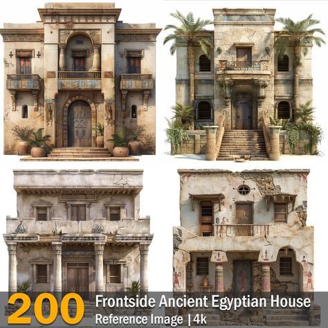 Frontside Ancient Egyptian House  | Reference Images | 4K,  on ArtStation at https://www.artstation.com/artwork/9EDk8O Egyptian Style House, Ancient Egypt House, Wrecked Pirate Ship, Ancient Egyptian House, Underwater Treasure Chest, Underground Castle, American Mountains, Egyptian House, Europe Mountains