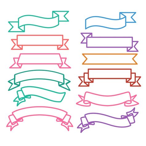 Banner Silhouette, Ribbon Silhouette, Ribbon Outline, Band Banner, Cuttable Designs, Ribbon Svg, Doodle Frame, Ribbon Banner, Outline Designs