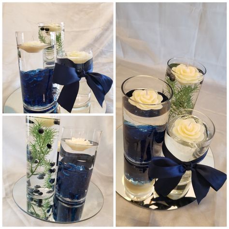 Navy Blue Gold Centerpieces, Navy Blue And Gold Centerpieces For Men, Navy Silver Centerpieces, Dark Blue Wedding Centerpieces, Navy Blue Centerpieces Diy, Navy Table Centerpieces, Navy Blue Centrepiece, Centerpieces Wedding Navy Blue, Navy Blue And Silver Centerpieces