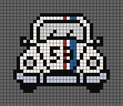 A pixel art template of a Volkswagen Beetle, themed as Herbie. Volkswagen Perler Beads, Pixel Art Pattern Easy Free Crochet, Car Pixel Art, Pixel Art Car, Pixel Art Logo, Beetle Cars, Frozen Cross Stitch, Graph Paper Drawings, Easy Pixel Art