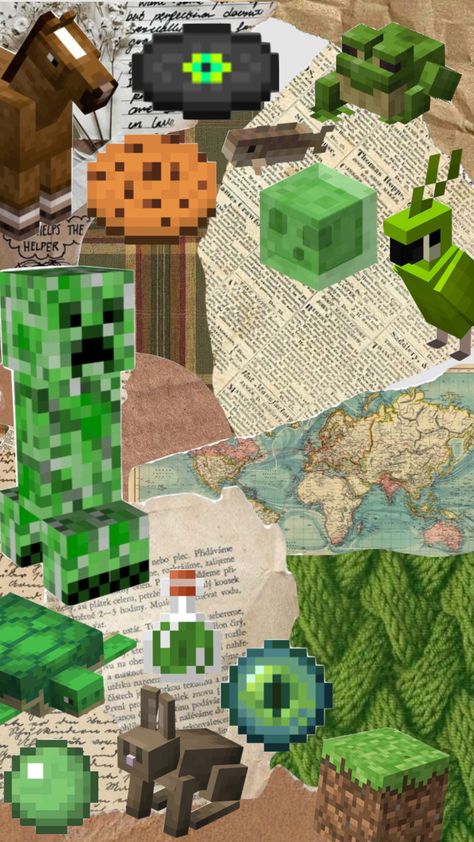 Minecraft Vintage Poster, Nostalgic Minecraft Wallpaper, Minecraft Gamer Aesthetic, Minecraft Graphic Design, Minecraft Moodboard, Minecraft Goblincore, Minecraft Wallpaper Iphone, Aesthetic Minecraft Wallpaper, Minecraft Scrapbook