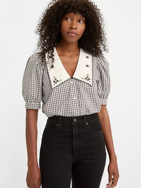 Royce Button-up Blouse - Multi-color | Levi's® US London Fashion Weeks, Polka Dot Shirt Outfit, Collar Blouse Outfit, Collar Shirts Women, London Fashion Week Street Style, Everyday Outfit Inspiration, Button Blouse, Embroidered Collars, Cloud Dancer