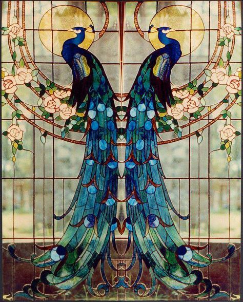 Art Nouveau - Vitrail 'Paons' - Tiffany Motifs Art Nouveau, L'art Du Vitrail, Design Art Nouveau, زجاج ملون, Motif Art Deco, Art Deco Stil, Peacock Art, 다크 판타지, Art Stained