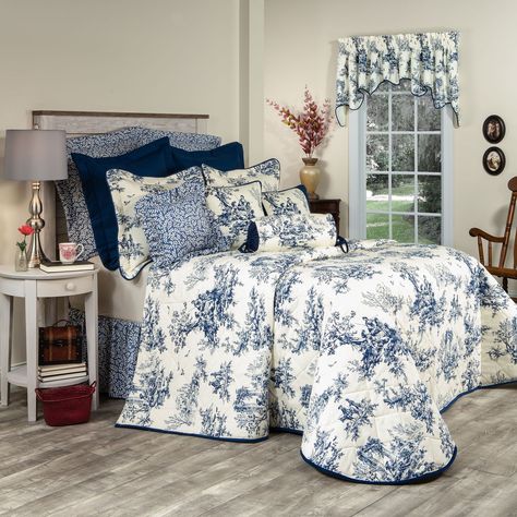 Bouvier Comforter Set – innstyle.com Blue Bedspread, Twin Bedspreads, Queen Bedspread, Cotton Bedspread, Ruffle Bedding, Quilted Bedspreads, Blue Bedding, Quilt Set, White Decor