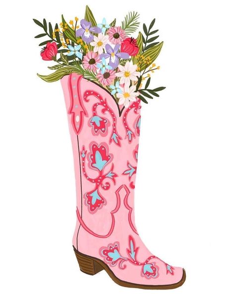 Wall Collage Pictures Aesthetic Blue, Cowboy Boot Flowers, Cowboy Boot Poster, Flower Cowboy Boots, Cowboy Boots With Flowers, Small Canvas Painting Ideas, Small Canvas Painting, Leaves Aesthetic, Canvas Painting Ideas For Beginners