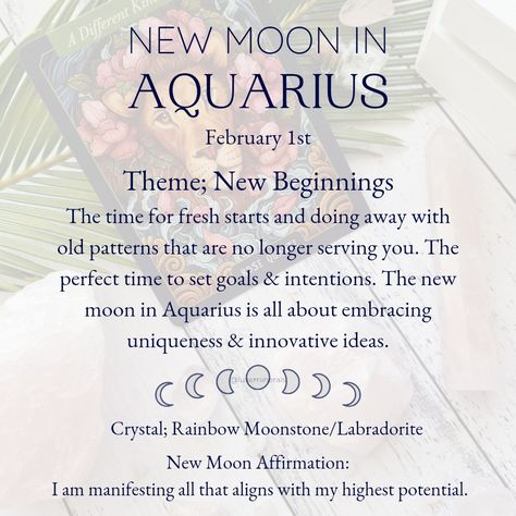 New Moon In Aquarius Crystals, February New Moon 2024, New Moon In Aquarius 2024, New Moon Aquarius, First Of The Month Rituals, Aquarius February, January Goals, Moon Aquarius, New Moon In Aquarius