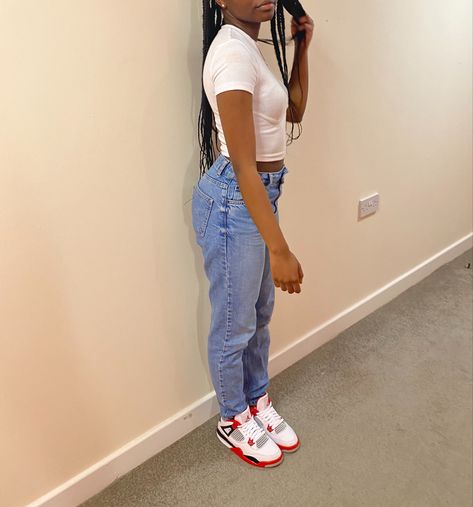 Jordan 4s Fire Red Outfit, Jordan Fire Red 4s Outfit Women, Jordan 4 Fire Red Outfit Baddie, Fire Reds Outfits, Outfits With Fire Red 4s, Jordan 4 Fire Red Outfit Women, Red Jordan 4 Outfit Women, Red 4s Outfit, Jordan 4 Outfit Women Baddie