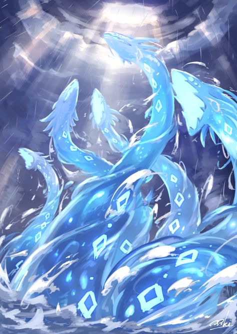 Water Dragons Art, Fantasy Water Magic Art, Water Dragon Character Design, Genshin Impact Creatures, Water Magic Fantasy Art, Water Manipulate, Water Powers Art, Water Powers Drawing, Water Dragon Oc