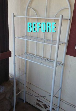 Most people put these over-the-toilet shelves in their bathroom, but this woman did something incredible on her front porch instead! Upcycling, Shelf Upcycle, Metal Bathroom Shelf, Shelf Makeover, Upcycle Diy Projects, Over Toilet Storage, Toilet Shelves, Plastic Shelves, Over Toilet