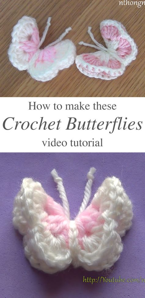 Crochet Butterfly Free Pattern, Butterfly Bookmarks, Crochet Mignon, Crochet Clover, Crochet Butterfly Pattern, Butterfly Tutorial, Crochet Leg Warmers, Confection Au Crochet, Applique Tutorial