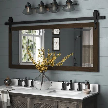 Laurel Foundry Modern Farmhouse Neace Beveled Accent Mirror | Wayfair Home Gym Garage, Wallpaper Inspiration, Rustic Bathroom Vanities, Bathroom Farmhouse Style, Modern Farmhouse Bathroom, Bathroom Remodel Designs, Decoration Bedroom, Rustic Bathroom, House Bathroom