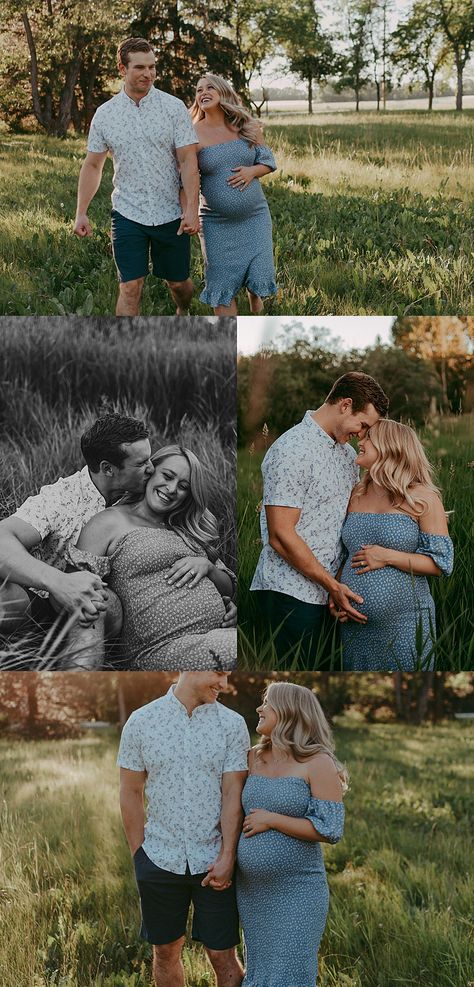 Maternity Pictures With Husband Outfits, Matching Maternity Outfits Photo Shoot, Maternity Photography Ideas Diy, Diy Maternity Photos Couple, Maternity Shoot Diy Ideas, Blue Maternity Dress Photo Shoot Family, Simple Couple Maternity Photos, Maternity Photo Dress Fall, Maternity Photo Summer