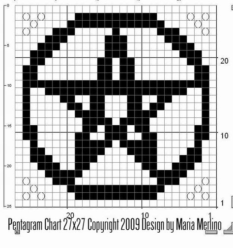 Filet Crochet: Crochet Filet Pentagram Free Pattern Chart Graph Symbol Wicca Pagan Altar Cloth Doily Amigurumi Patterns, Crochet Pentacle, Crochet Grid Patterns Charts, Crochet Pattern Grid, Pagan Crochet, Crochet Grid Patterns Free, Goddess Crafts, Hanging Altar, Crochet Patterns Filet