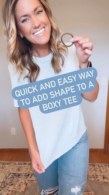 Tie Up Oversized Shirt, Hair Tie Shirt Trick, Tieing Tshirt, How To Tuck In An Oversized Tee, Shirt To Big Hacks, Spring Summer Teacher Outfits, How To Style A Shirt That Is Too Big, Oversized Shirt Hacks Tips And Tricks, How To Make Baggy Shirts Fitted