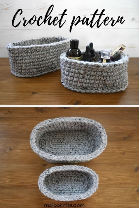 Are you an organisation freak? If yes, you will love these oval crochet baskets. Make your own set with this extremely simple crochet pattern for oval baskets. #crochet #crochetbasket Simple Crochet Pattern, Crochet Oval, Baskets Crochet, Crochet Basket Tutorial, Crochet Storage Baskets, Crochet Bowl, Crochet Basket Pattern Free, Crochet Baskets, Crochet Storage
