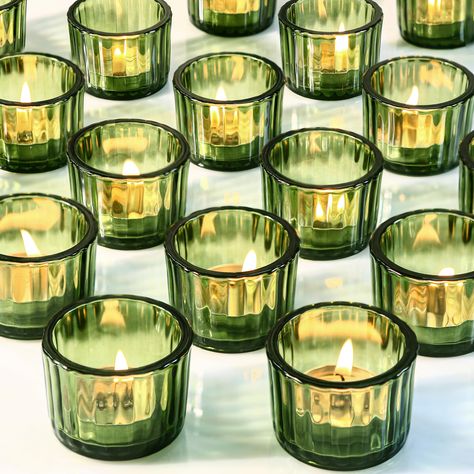 Emerald Green Candles, Green Candle Holder, Green Table Decor, Votive Candle Holders Diy, Votive Centerpieces, Candle Holders Diy, Green Wedding Centerpieces, Tea Light Holder Wedding, Green Candles