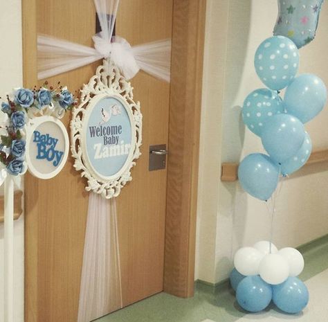 Welcome baby to the world from the hospital Baby Door Decorations, Hospital Door Decorations, Hospital Decoration, Welcome Home Party, Hospital Baby, Baby Boy Decorations, Welcome Baby Boys, Baby Shower Deco, Welcome Baby Girls