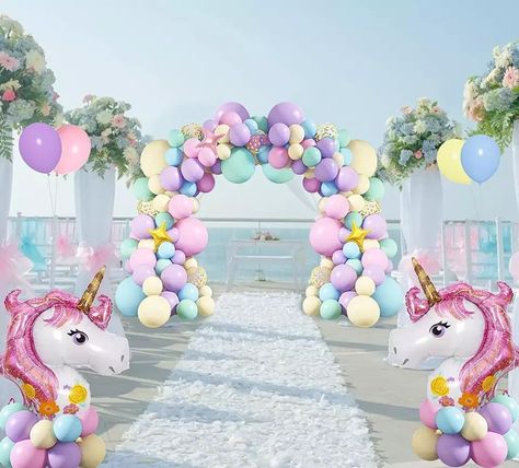 PRICES MAY VARY. Create a magical atmosphere for your child's birthday party with our Kids Unicorn Theme Balloon Kit. This enchanting party decorations set includes everything you need to transform any venue into a whimsical unicorn-themed paradise. The Kids Unicorn Theme Balloon Kit includes a stunning unicorn balloon, designed to catch the eye of every child and adult at your party. The Kids Unicorn Theme Balloon Kit also includes a pack of 138 balloons in pastel colors, perfect for creating a Unicorn Balloon Garland, Unicorn Birthday Decorations, Rainbow Theme Party, Unicorn Theme Party, Unicorn Balloon, Rainbow Unicorn Birthday, Unicorn Themed Birthday, Balloon Garland Arch, Pastel Balloons