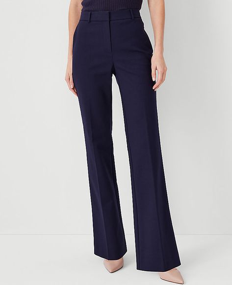 The versatile, streamlined look is back - our high waist trouser pant is ultra flattering - made in doubleweave fabric for a refined, streamlined fit. Front with double hook-and-bar closure. Front off-seam pockets. Back besom pockets.,Leg Shape:Leg Shape: Slim – a slim leg that's slightly cropped for perfect proportions,Rise:High rise: sits 1/2" to 1" below natural waist,Imported:Imported,Fit:Fit: Tailored & fitted,Length:Full length: 33" inseam with 21" leg opening,Fabrication:78% Cotton, 20% Rayon, 2% Spandex,Garment Care:Machine Washable The High Rise Trouser Pant in Stretch Cotton by Ann Taylor Size regular - 2 Night Sky Women's Regular, Trouser, Suit, Pants, Pants, 78%, Cotton, 20%, Rayon, 2%, Spandex, Machine, Washable Navy Blue Trousers Outfit, School Interview Outfit, Work Trousers Women, Blue Trousers Outfit, Slacks Outfit, Chic Office Outfit, Interview Outfits Women, Professional Pants, Dress Pants Outfits