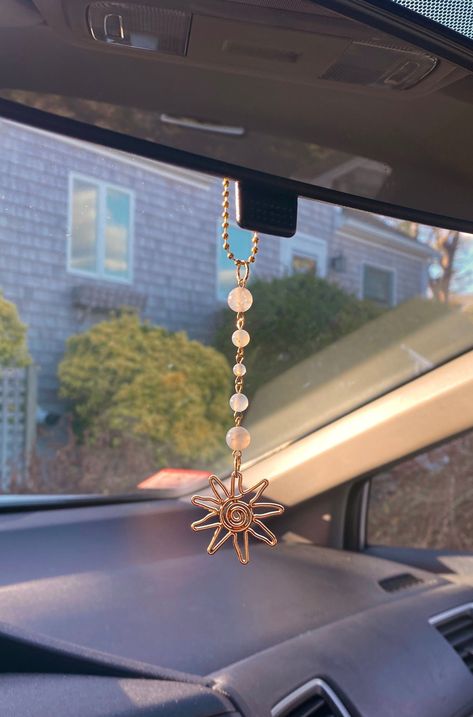 Sun Handmade Car Charm- White and Gold - rearview mirror decor -cute boho indie nature - stone crystal pearl -gifts for teens- gifts for her -  #Boho #Car #Charm #Crystal #Cute #decor #Gifts #gold #handmade #Indie #Mirror #Nature #pearl #Rearview #Stone #Sun #Teens #White Nature, Gold Car Accessories, Beaded Car Charms, Crystal Car Charms, Car Mirror Hangers, Mirror Car Accessories, Car Rearview Mirror Accessories, Boho Nature, Car Assesories
