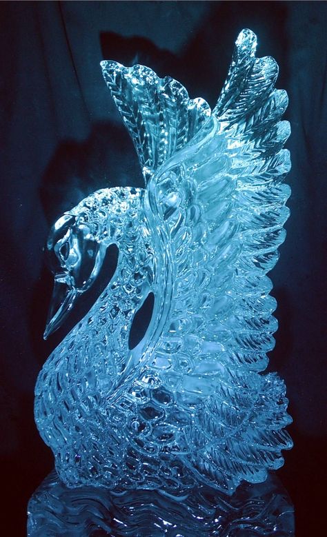 Swan ice carving. Reminds me of Edward Scissorhands. Airbrush Techniques, Ice Sculpture Wedding, Ice Carving, Winter Art Projects, Ice Art, Snow Sculptures, Ice Sculpture, Ice Castles, Snow Art