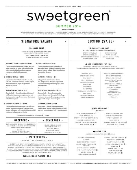 Sweetgreen menu Menu Art, Menu Layout, Seasonal Salad, Menu Inspiration, Ice Spice, Restaurant Menu Design, Green Bowl, Ice And Spice, Seasonal Ingredients