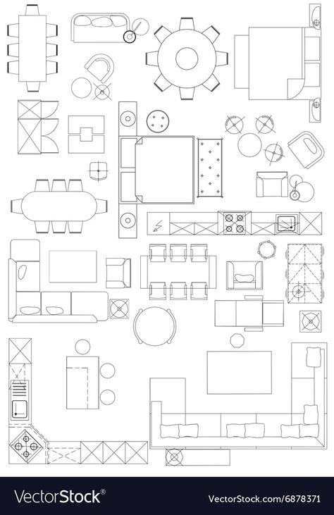 Interior Design Symbols, Furniture Symbols, Architecture Vector, Design Symbols, Architecture Plans, Standard Furniture, Interior Design Furniture, Design Furniture, Vector Image