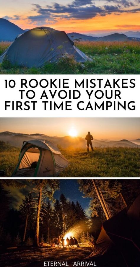 Is it your first time camping? Read these common camping mistakes to avoid to learn what to do while camping!  Camping hacks | camping essentials | camping ideas | first time camping tips | first time camping checklist | first time camping list | beginner camping list | beginner camping mistakes | tips for beginner campers | camping tips | beginning camping tips Prepare For Camping Trip, Camping Basics Packing Lists, 1st Time Camping List, Camping Basics For Beginners, Full Time Camping, Camping For One Person, How To Start Camping, Minimal Camping List, Camping Tips And Tricks For Beginners