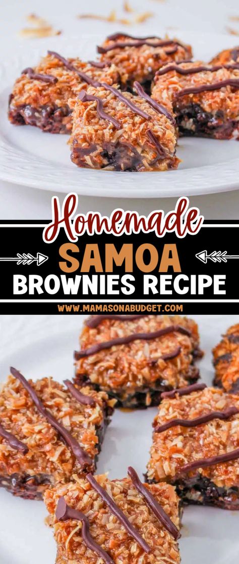 Pie, Samoa Brownies Recipe, Special Brownies Recipe, Yummy Dessert Bars, Family Favorite Desserts, Best Cookie Bars Ever, Easy Snacks To Go, Coconut Brownies Recipe, Brownie Flavors Ideas