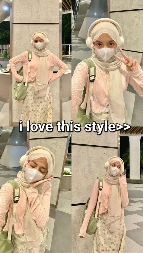 Pink Outfit Hijab Ideas, Korean Hijabi Style, Outfit Girl Hijab, Hijab Coquette Outfit, Coquette Hijabi Outfits, Pink Hijabi Outfits, Coquette Hijab Outfit, Baju Muslim Korean Style, Piknik Outfit