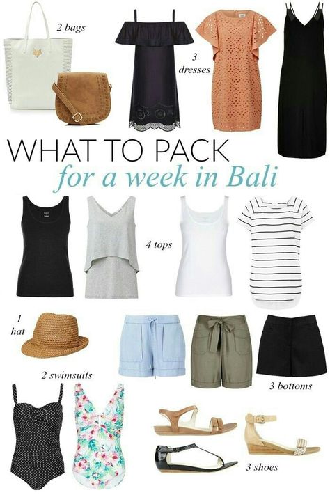 Summer Holiday Packing, Beach Holiday Packing, Outfit Bali, Holiday Travel Outfit, Travel Outfit Summer Asia, Pack For A Week, Travel Packing Outfits, Bali Trip, Bali Ubud