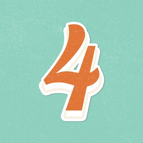 four 4 retro bold font typography and lettering sticker | free image by rawpixel.com / jingpixar Best Number Fonts, Typography Rules, Numbers Vintage, Number Font, Numbers Typography, Number Fonts, Business Fonts, Tattoo Lettering Design, Font Examples