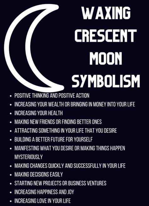 Waxing Moon Meaning, Moon Phase Affirmations, Waxing Crescent Moon Affirmation, Crescent Moon Symbolism, Waxing Moon Affirmations, Waxing Crescent Phase Moon, Waxing Crescent Moon Spells, Waxing Crescent Moon Rituals, Cresent Moon Tattoo Meaning