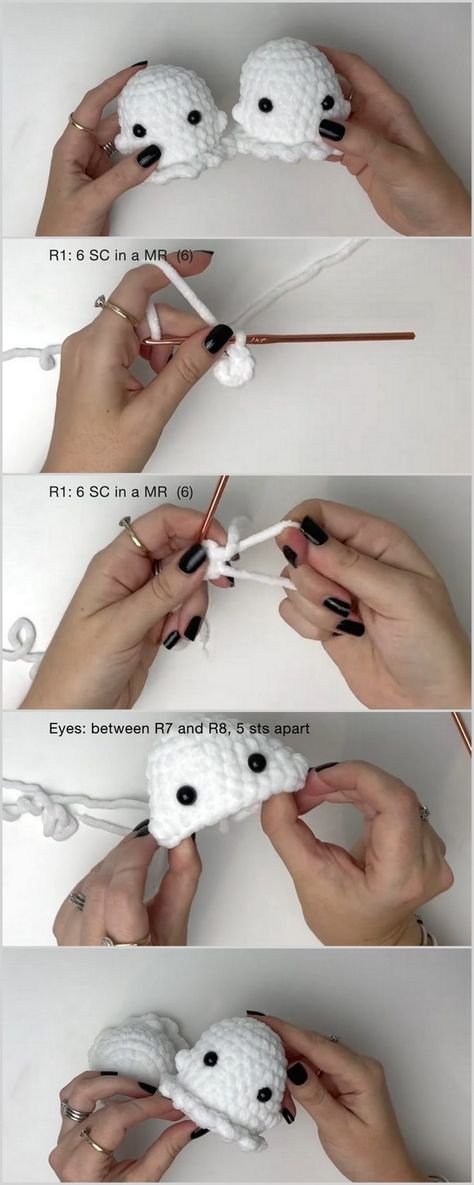 Discover easy Crochet Ghost Patterns for beginners. Create charming and spooky ghosts with simple instructions. Perfect for Halloween fun! Amigurumi Patterns, Beginner Crochet Ghost, How To Make A Crochet Ghost, Crochet Ghost And Pumpkin, Crochet Tiny Ghost, Crochet Ghost Free Pattern Easy, Ghost Pattern Crochet, Amigurumi Ghost Pattern, How To Crochet Halloween