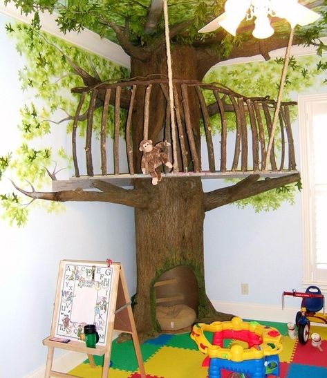 Faux Indoor Trees - Foter Treehouse Bed, Indoor Tree House, Kids Indoor Playhouse, Indoor Playhouse, Indoor Tree, Build A Playhouse, Tree House Kids, Jungle Room, Fake Trees