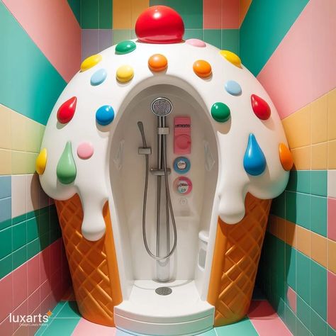 Ice Cream-Inspired Bathroom Decor: Sweeten Your Space 19 Space Themed Interior Design, Themed Interior Design, Funny Furniture, Tranquil Bathroom, Colored Sinks, Candy Room, Ice Cream Wallpaper, Cream Bathroom, Ice Cream Decorations