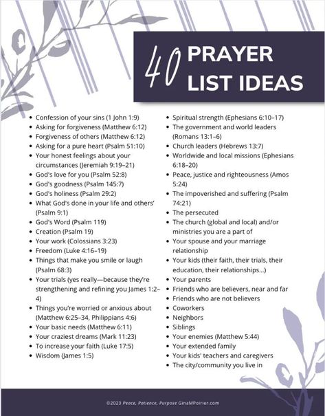 "🙏✨ 40 Essential Things to Pray For 🌟 Explore this prayer list filled with meaningful ideas on what to pray about. Connect with your faith, reflect, and seek guidance. #ThingsToPrayFor #PrayerListIdeas #WhatToPrayAbout" Things To Pray About List, What To Pray For Daily, What To Pray About, Prayer Guide How To Pray, What To Pray For, How To Pray For Beginners, Prayer Bible Ideas, Prayer List Ideas, Things To Pray About