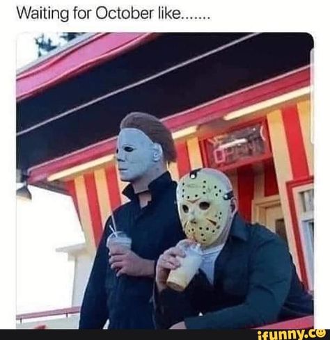 Waiting for October like ....... – popular memes on the site iFunny.co #seasons #animalsnature #waiting #october #pic Foto Cartoon, Fall Memes, Horror Movies Funny, Halloween Memes, Horror Movie Icons, Funny Horror, Movie Memes, Horror Movie Characters, Horror Movie Art