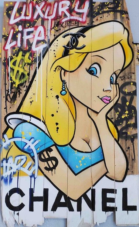 Pop Art Alice In Wonderland, Alice In Wonderland Pop Art, Pop Art Cartoon Characters, Cartoon Pop Art Painting, Pop Culture Art Ideas, Chanel Pop Art, Pop Art Characters, Fafi Art, Luxury Art Painting