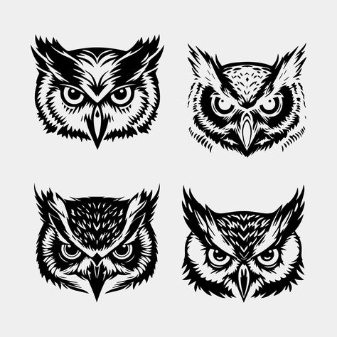 set of owl face logo vector design Owl Face Tattoo Design, Owl Head Drawing, Owl Face Drawing, Owl Face Tattoo, Owl Head Tattoo, Chest Tattoo Drawings, Dragon Tattoo Ideas, Owl Face, Owl Graphic