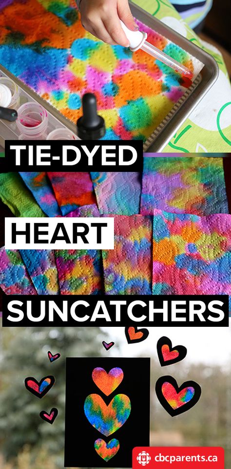 Valentines Craft For School Age Kids, Tye Dye Crafts For Preschoolers, Heart Projects For Preschoolers, Tie Dye Day Activities, Coffee Filter Hearts For Kids, Mothers Day Suncatcher Craft, Creative Crafts For Kindergarten, Crafts To Play With, Valentine Day Projects For Kids