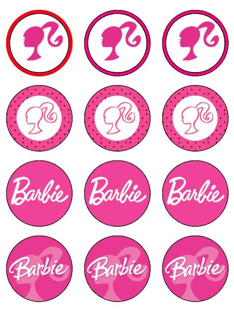 Barbie Round Cupcake Topper Fimo, Barbie Cake Toppers Printable, Barbie Party Supplies, Barbie Cupcakes, I'm A Barbie Girl, Luau Party Invitations, Barbie Silhouette, Barbie Theme Party, Bolo Barbie