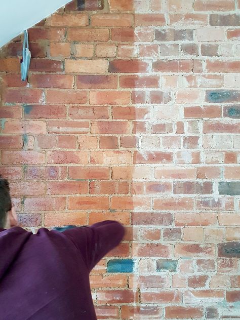 How to seal an exposed brick wall. An easy DIY that took just a few hours.  Interior Design by Making Spaces Exposed Brick Bathroom, Fireplace Bricks, Brick Restoration, Brick Sealer, Exposed Brick Fireplaces, Brick Wall Living Room, Brick Bathroom, Fireplace Brick, Exposed Brick Wall