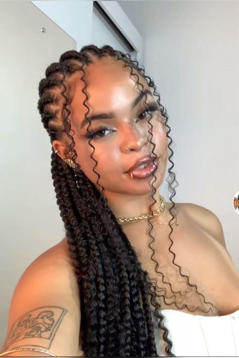 Half Up Half Down Updo Black Women, Two Stitch Braids With Weave, Ghana Braids Hairstyles Cornrows, Star Cornrows Braids, Mixed Girl With Braids, Styling Braids Black Women, Hair Styles Cornrows, Women Cornrow Hairstyles, Curly Cornrows