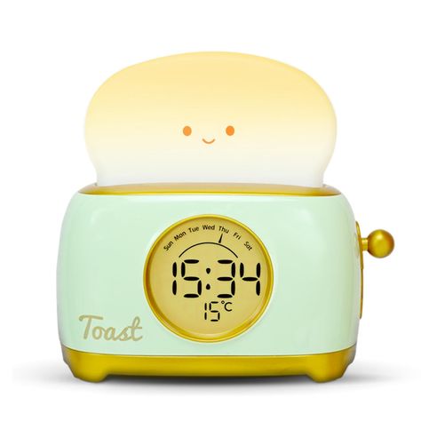 PRICES MAY VARY. 🥪【TOASTER LAMP WITH ALARM CLOCK】: The kids TOASTER LIGHT features a cute toast night light that emits a gentle glow and offers infinitely dimmable, providing children with a warm companion during their nighttime sleep. 🥪【Kawaii LED Digital Alarm Clock】: Toast Bread Clock display Large number time with Retro dashboard style. and with Week and temperature display ,amber backlighting at night, allowing you to check the time in the most Softest Brightness. 🥪【NAP TIMER & Snooze mo Toaster Lamp, Cute Toaster, Cute Toast, Cute Alarm Clock, Kids Alarm Clock, Cute Clock, Toast Bread, Healthy Sleep Habits, Clock Display