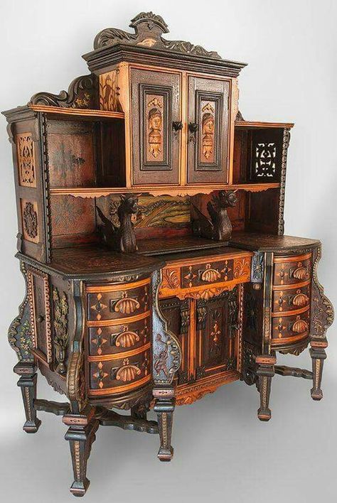 Hand carved Buffet, Circa 1890 Rustic Furniture, Mebel Antik, Steampunk Furniture, Gothic Furniture, Victorian Furniture, Old Furniture, Beautiful Furniture, Unique Furniture, Victorian Homes