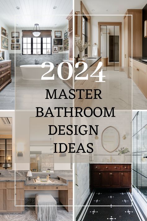 A master bathroom is the retreat of the home. Whether you have a small bathroom or a luxury bathroom, if you’re remodelling your bathroom in 2024, this guide has tons of designer inspiration and tips. Find trends on vanity, mirrors, lighting and more! In this blog post you’ll find inspiration for beautiful master bathrooms Married Couple Bathroom Ideas, Luxury Bathroom Ideas Master Suite, Master Bathrooms Luxury, Bathroom Design Wood, Bathroom 2024, Small Master Bath, Bathroom Beautiful, Beautiful Master Bathrooms, Master Bath Design